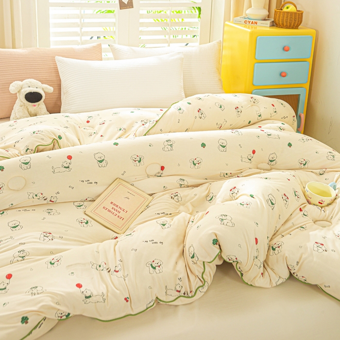 91家纺网 家纺一手货源 找家纺 恋之巢家纺 2025新款莫代尔针织大豆蛋白被子被芯 法式小狗