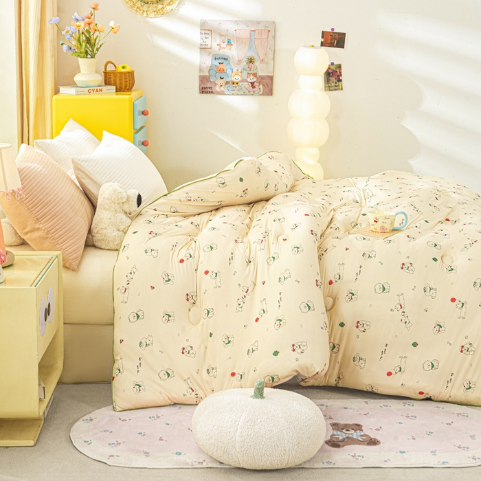 91家纺网 家纺一手货源 找家纺 恋之巢家纺 2025新款莫代尔针织大豆蛋白被子被芯 法式小狗