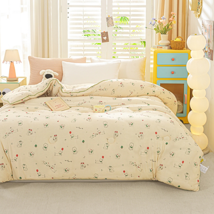 91家纺网 家纺一手货源 找家纺 恋之巢家纺 2025新款莫代尔针织大豆蛋白被子被芯 法式小狗