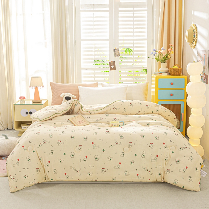 91家纺网 家纺一手货源 找家纺 恋之巢家纺 2025新款莫代尔针织大豆蛋白被子被芯 法式小狗