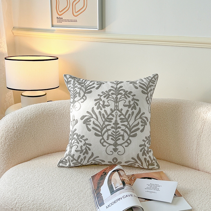 91家纺网 家纺一手货源 找家纺 诺可 2025新款全棉毛巾绣抱枕外贸跨境电商直播纯色几何系列-灰色 灰-贝壳纹