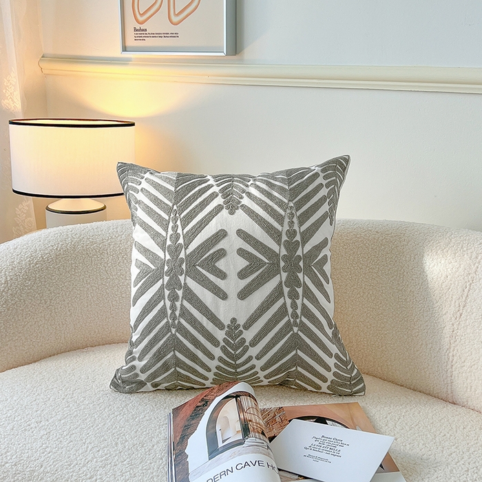 91家纺网 家纺一手货源 找家纺 诺可 2025新款全棉毛巾绣抱枕外贸跨境电商直播纯色几何系列-灰色 灰-三川