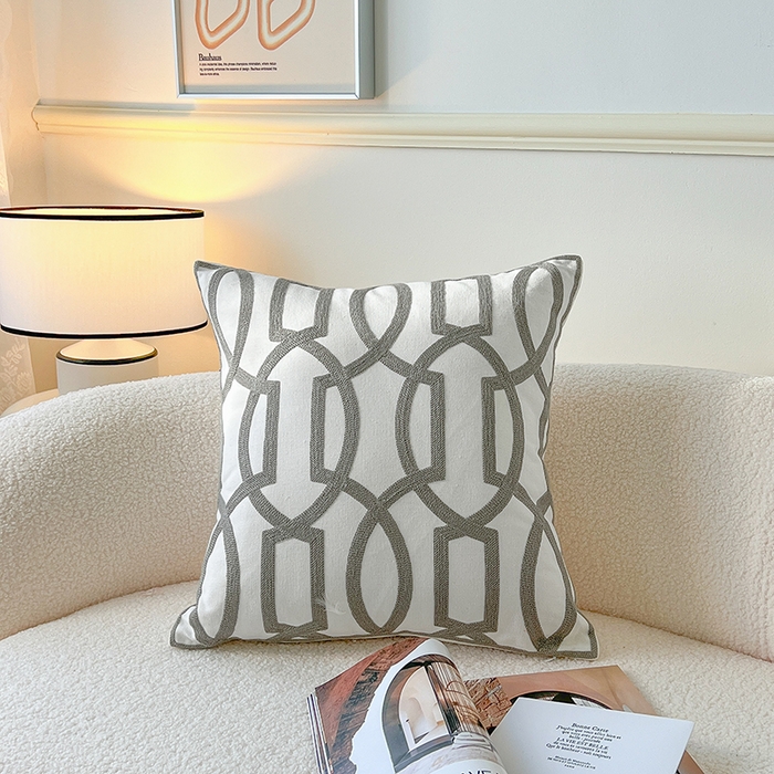 91家纺网 家纺一手货源 找家纺 （总）诺可 2025新款全棉毛巾绣抱枕外贸跨境电商直播纯色几何系列-灰色