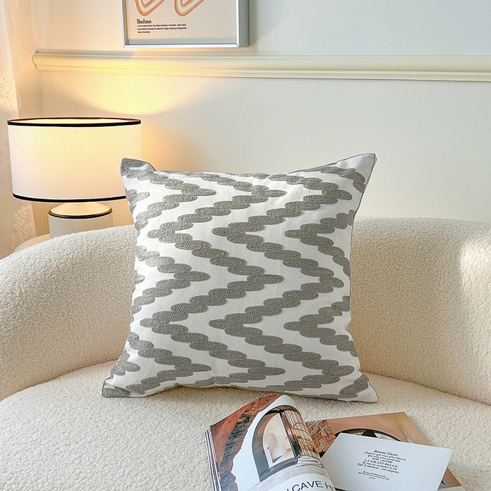 91家纺网 家纺一手货源 找家纺 诺可 2025新款全棉毛巾绣抱枕外贸跨境电商直播纯色几何系列-灰色 灰-波浪点点