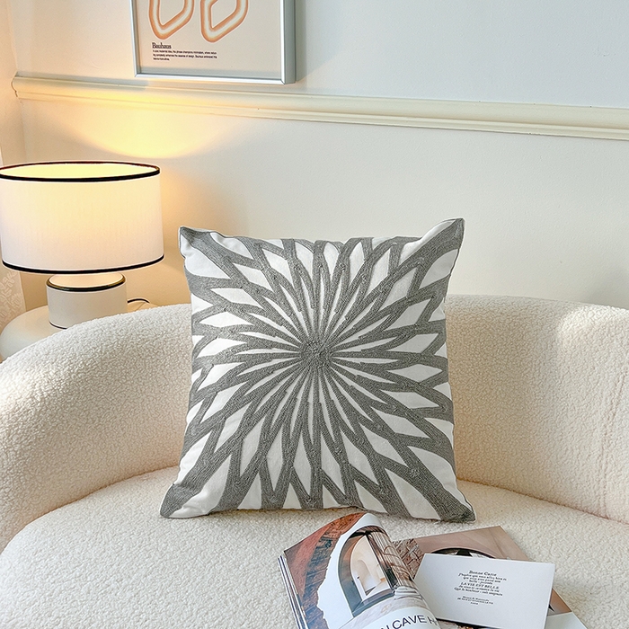 91家纺网 家纺一手货源 找家纺 诺可 2025新款全棉毛巾绣抱枕外贸跨境电商直播纯色几何系列-灰色 灰-涟漪