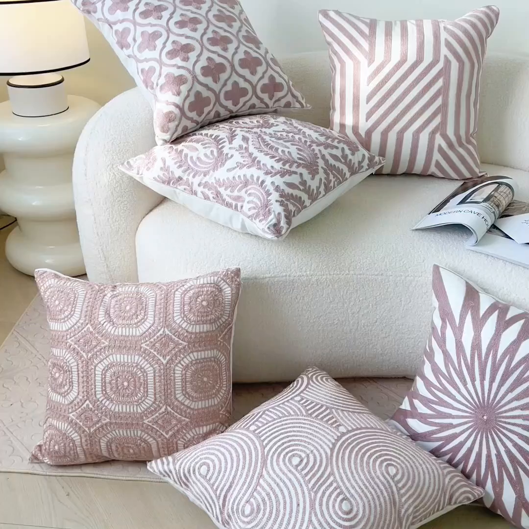 91家纺网 家纺一手货源 找家纺 （总）诺可 2025新款全棉抱枕外贸跨境电商直播纯色几何系列-粉色