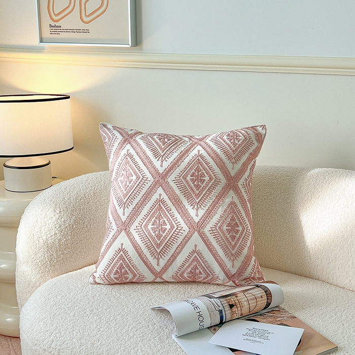91家纺网 家纺一手货源 找家纺 （总）诺可 2025新款全棉抱枕外贸跨境电商直播纯色几何系列-粉色