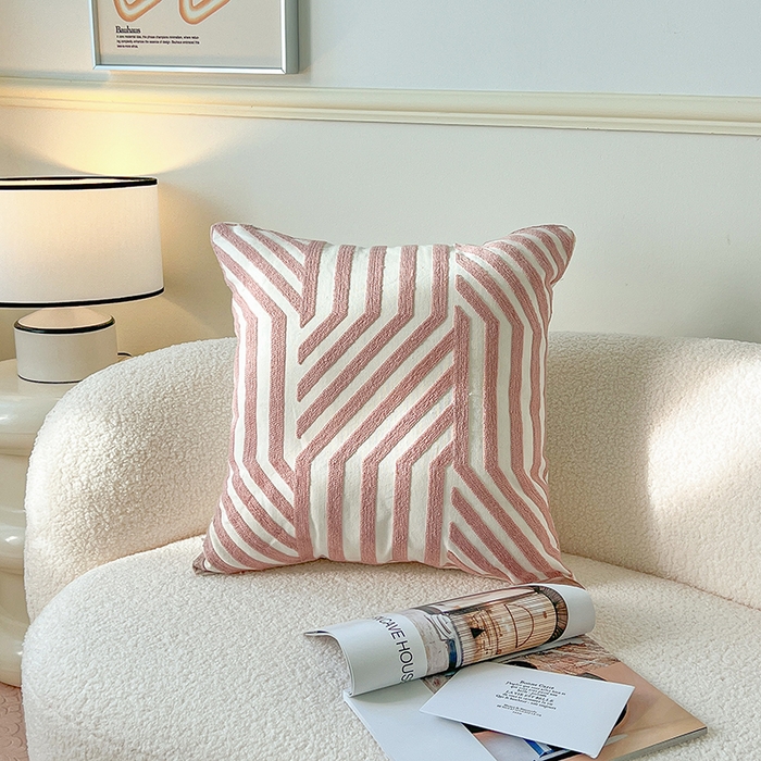 91家纺网 家纺一手货源 找家纺 （总）诺可 2025新款全棉抱枕外贸跨境电商直播纯色几何系列-粉色