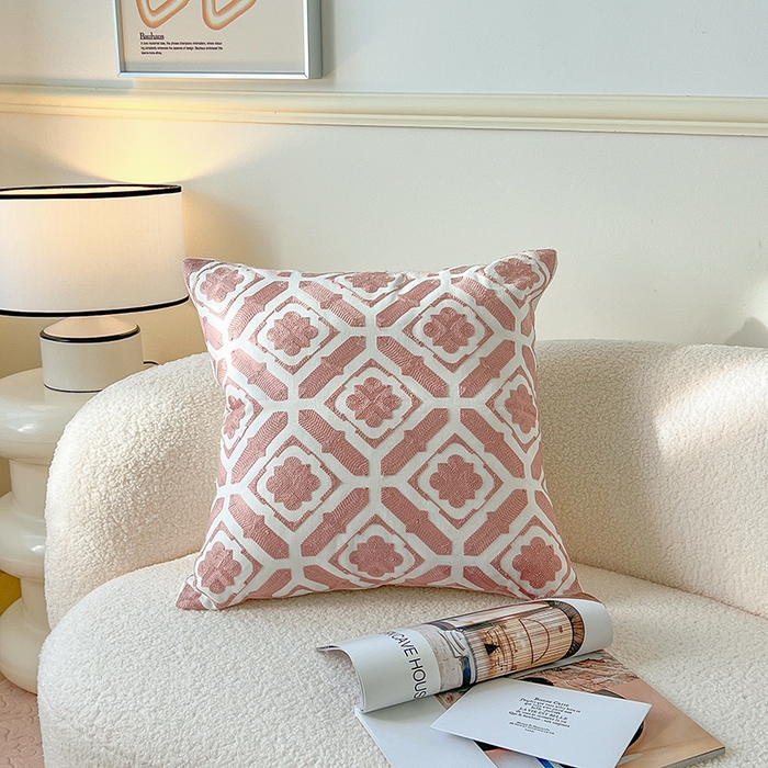 91家纺网 家纺一手货源 找家纺 （总）诺可 2025新款全棉抱枕外贸跨境电商直播纯色几何系列-粉色