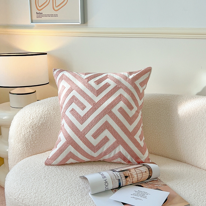 91家纺网 家纺一手货源 找家纺 （总）诺可 2025新款全棉抱枕外贸跨境电商直播纯色几何系列-粉色