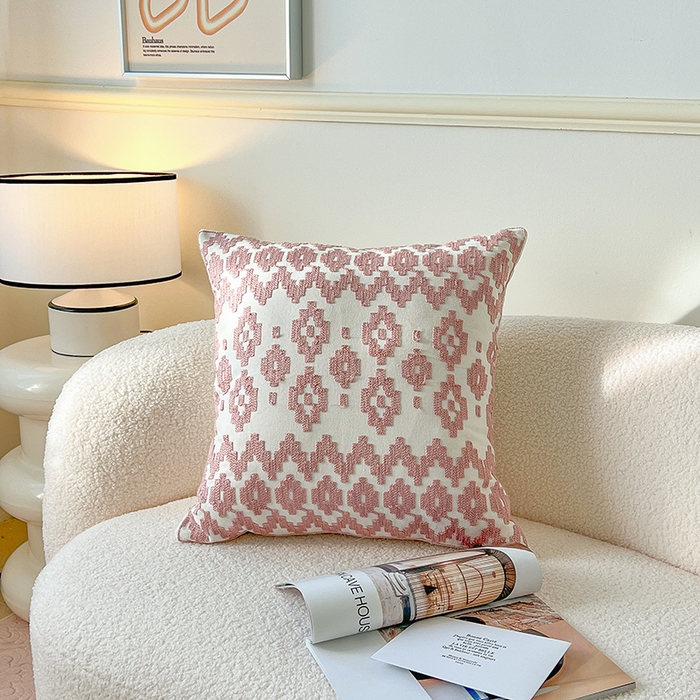 91家纺网 家纺一手货源 找家纺 （总）诺可 2025新款全棉抱枕外贸跨境电商直播纯色几何系列-粉色