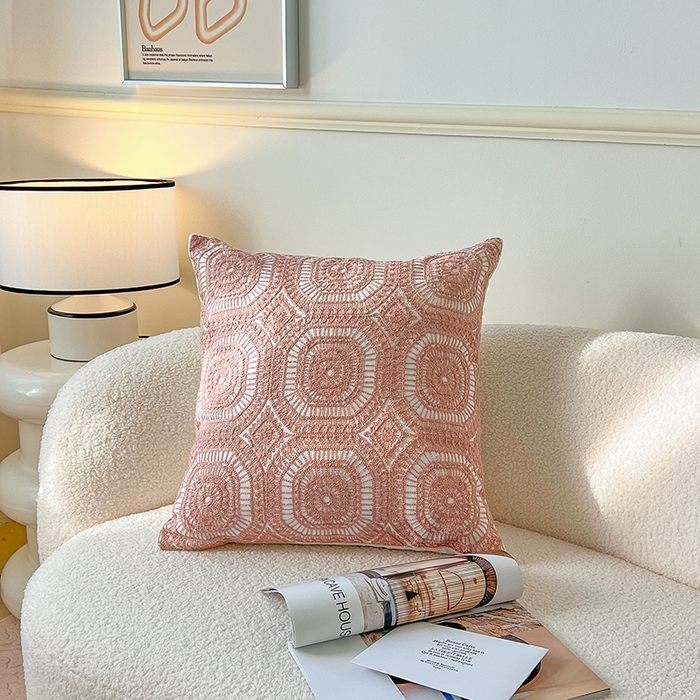 91家纺网 家纺一手货源 找家纺 （总）诺可 2025新款全棉抱枕外贸跨境电商直播纯色几何系列-粉色