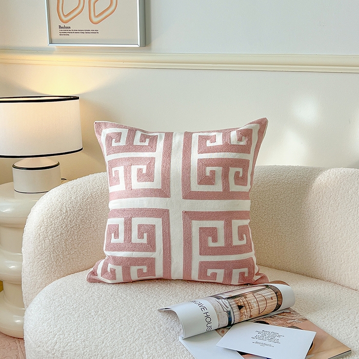 91家纺网 家纺一手货源 找家纺 （总）诺可 2025新款全棉抱枕外贸跨境电商直播纯色几何系列-粉色