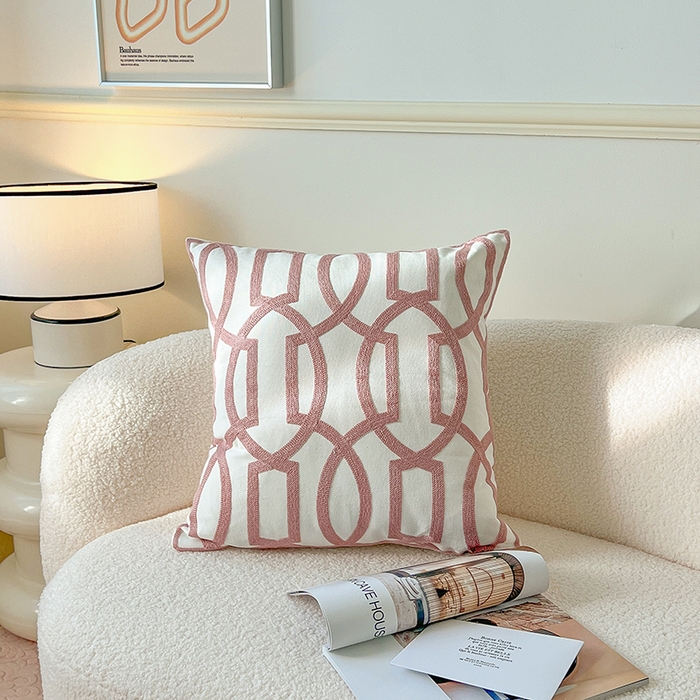 91家纺网 家纺一手货源 找家纺 （总）诺可 2025新款全棉抱枕外贸跨境电商直播纯色几何系列-粉色