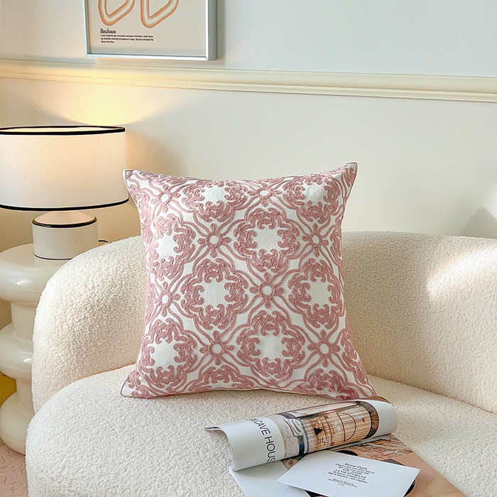 91家纺网 家纺一手货源 找家纺 （总）诺可 2025新款全棉抱枕外贸跨境电商直播纯色几何系列-粉色