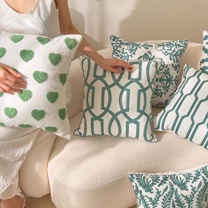 91家纺网 家纺一手货源 找家纺 （总）诺可 2025新款全棉毛巾绣抱枕外贸跨境电商直播纯色几何系列-绿色
