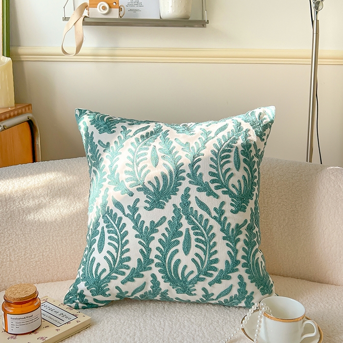 91家纺网 家纺一手货源 找家纺 （总）诺可 2025新款全棉毛巾绣抱枕外贸跨境电商直播纯色几何系列-绿色