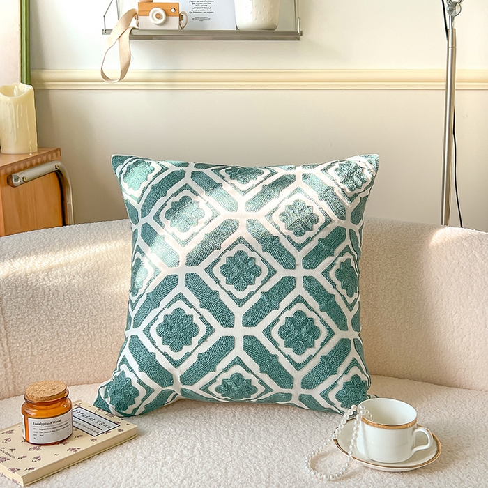 91家纺网 家纺一手货源 找家纺 （总）诺可 2025新款全棉毛巾绣抱枕外贸跨境电商直播纯色几何系列-绿色