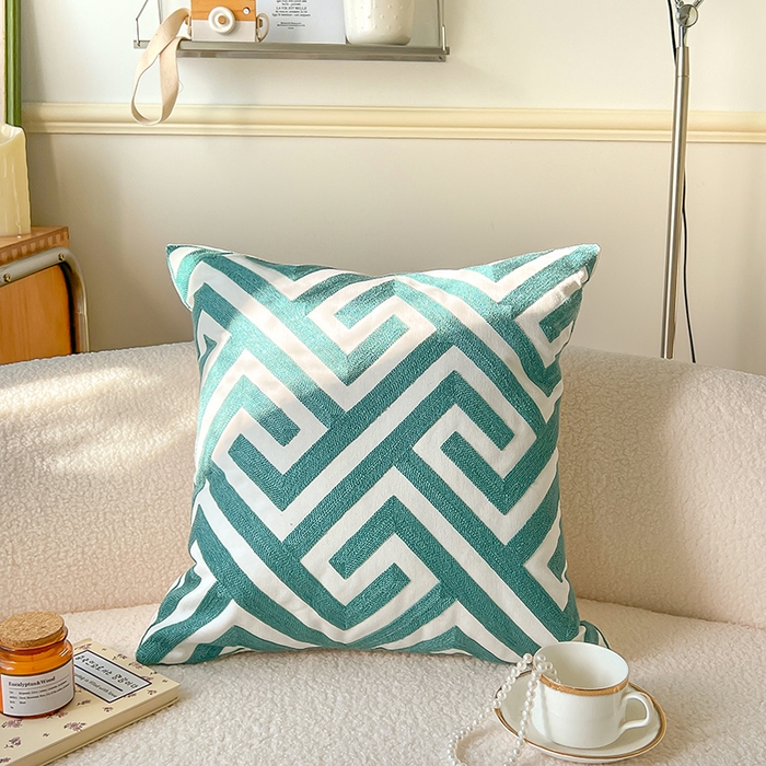 91家纺网 家纺一手货源 找家纺 （总）诺可 2025新款全棉毛巾绣抱枕外贸跨境电商直播纯色几何系列-绿色