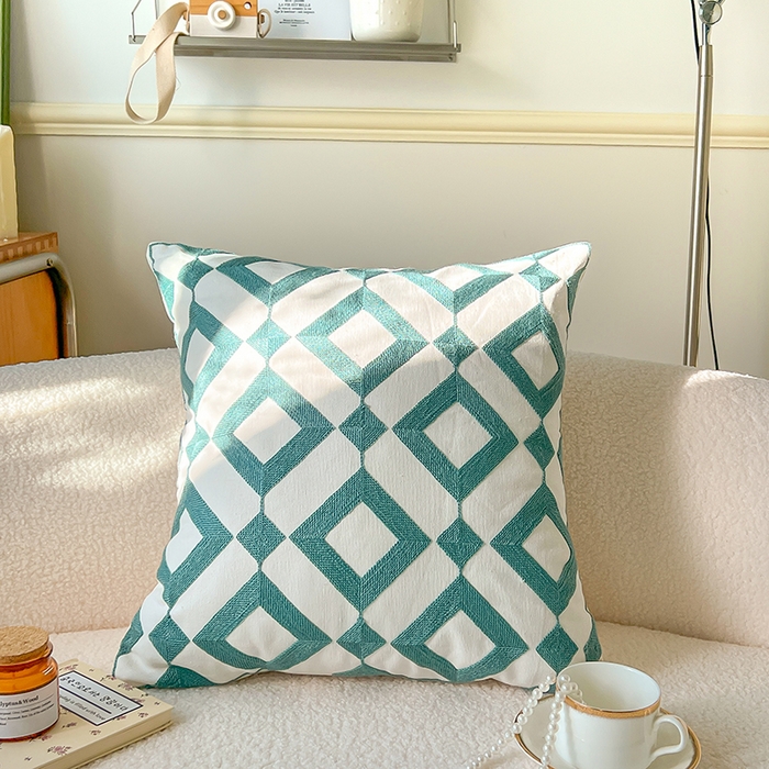 91家纺网 家纺一手货源 找家纺 （总）诺可 2025新款全棉毛巾绣抱枕外贸跨境电商直播纯色几何系列-绿色
