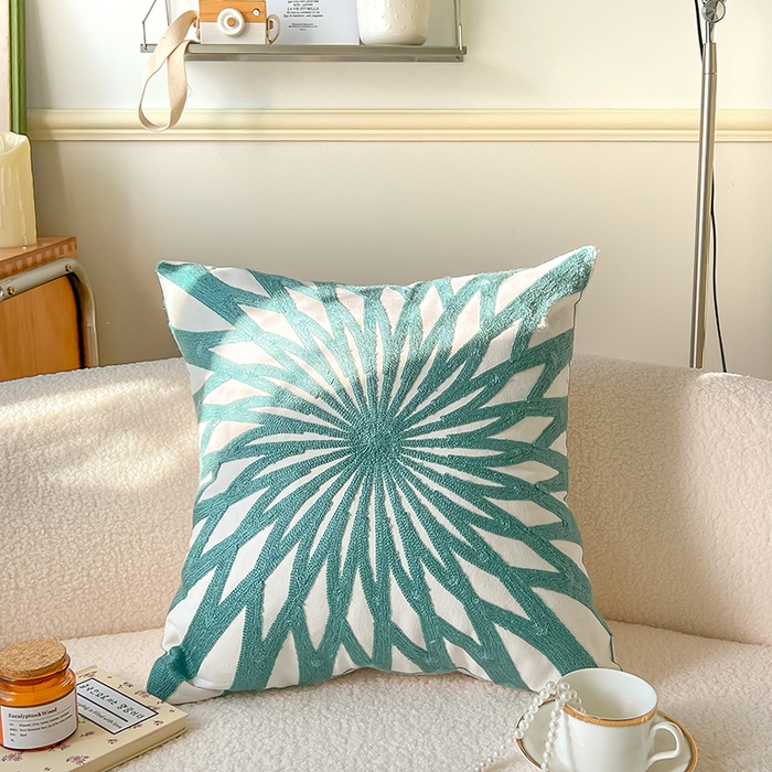 91家纺网 家纺一手货源 找家纺 （总）诺可 2025新款全棉毛巾绣抱枕外贸跨境电商直播纯色几何系列-绿色