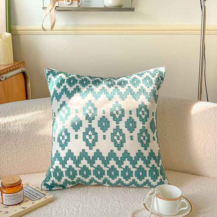 91家纺网 家纺一手货源 找家纺 （总）诺可 2025新款全棉毛巾绣抱枕外贸跨境电商直播纯色几何系列-绿色