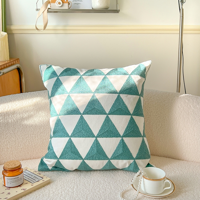 91家纺网 家纺一手货源 找家纺 （总）诺可 2025新款全棉毛巾绣抱枕外贸跨境电商直播纯色几何系列-绿色