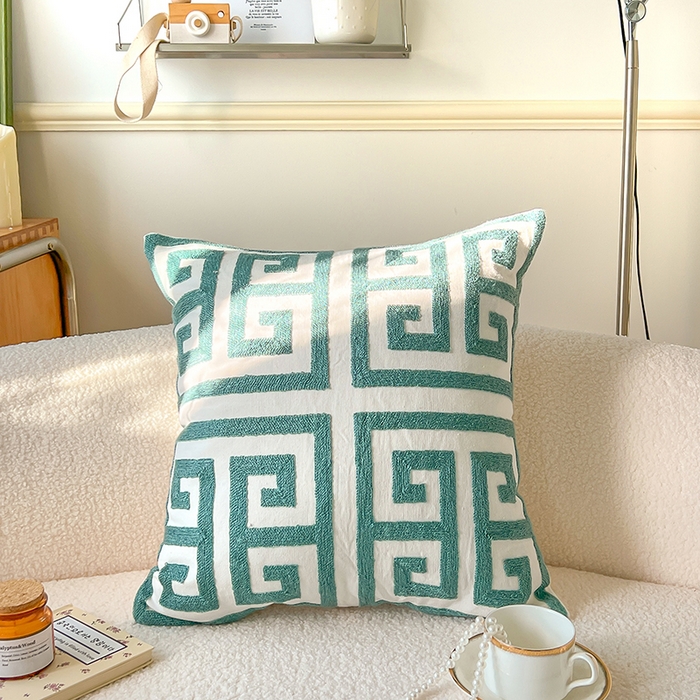 91家纺网 家纺一手货源 找家纺 （总）诺可 2025新款全棉毛巾绣抱枕外贸跨境电商直播纯色几何系列-绿色