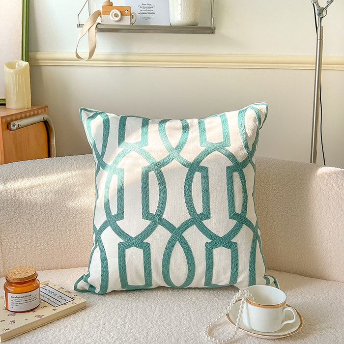 91家纺网 家纺一手货源 找家纺 （总）诺可 2025新款全棉毛巾绣抱枕外贸跨境电商直播纯色几何系列-绿色