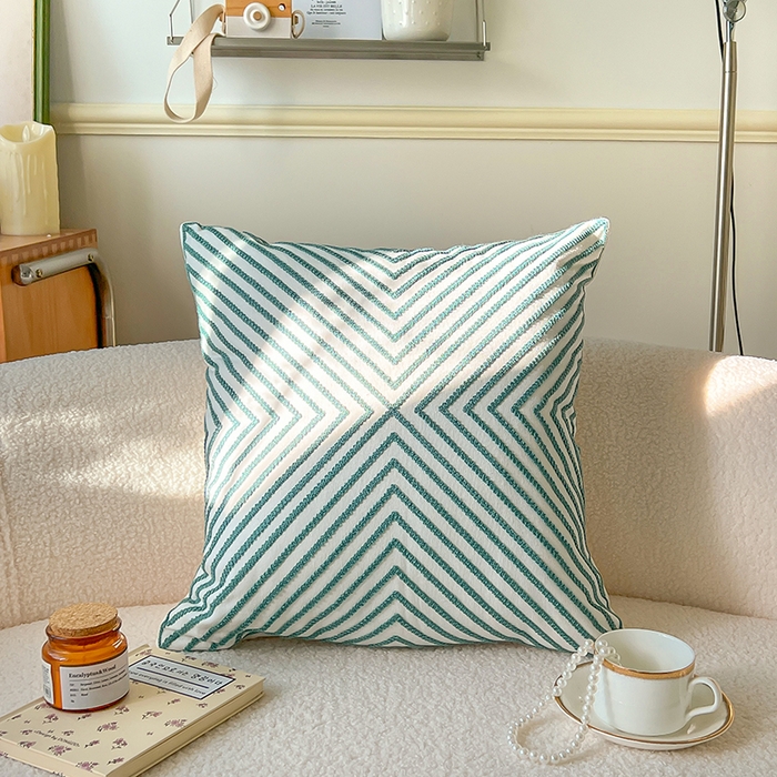 91家纺网 家纺一手货源 找家纺 （总）诺可 2025新款全棉毛巾绣抱枕外贸跨境电商直播纯色几何系列-绿色