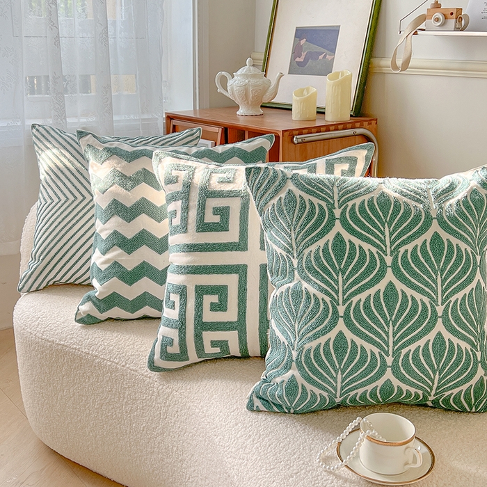 91家纺网 家纺一手货源 找家纺 诺可 2025新款全棉毛巾绣抱枕外贸跨境电商直播纯色几何系列-绿色 组合