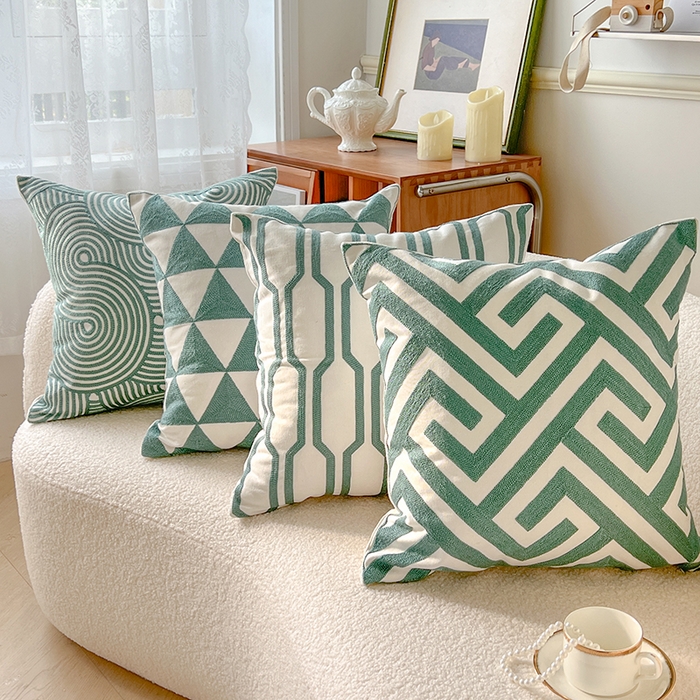 91家纺网 家纺一手货源 找家纺 诺可 2025新款全棉毛巾绣抱枕外贸跨境电商直播纯色几何系列-绿色 组合