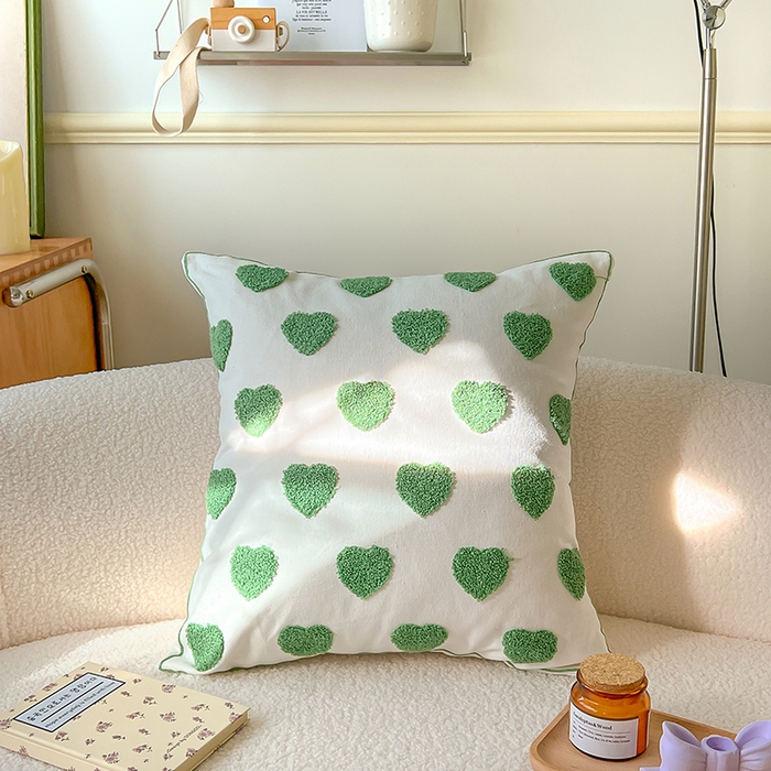 91家纺网 家纺一手货源 找家纺 诺可 2025新款全棉毛巾绣抱枕外贸跨境电商直播纯色几何系列-绿色 绿-爱心