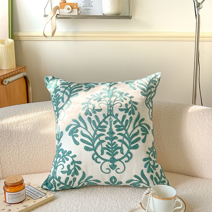 91家纺网 家纺一手货源 找家纺 诺可 2025新款全棉毛巾绣抱枕外贸跨境电商直播纯色几何系列-绿色 绿-贝壳纹