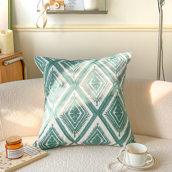 91家纺网 家纺一手货源 找家纺 诺可 2025新款全棉毛巾绣抱枕外贸跨境电商直播纯色几何系列-绿色 绿-方胜