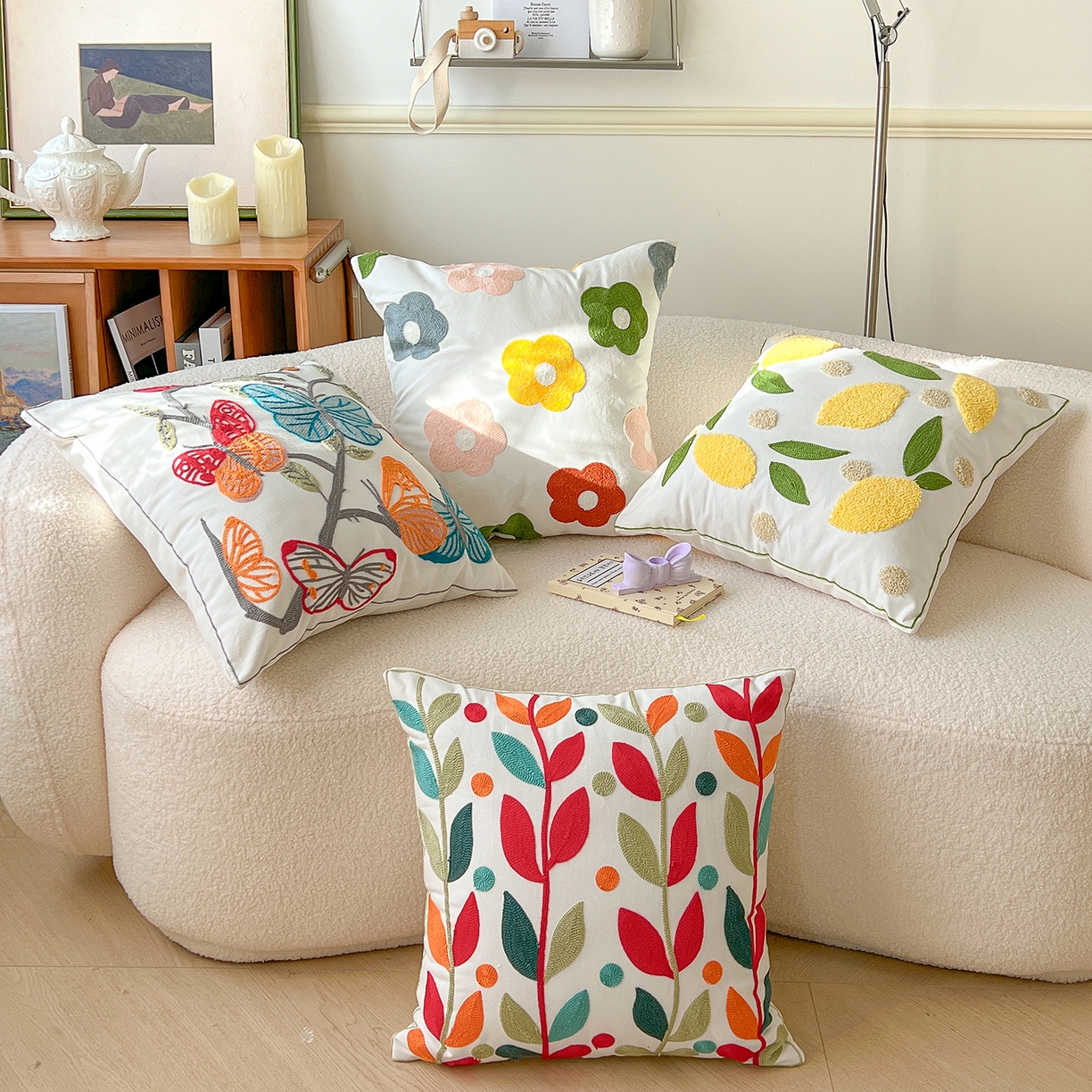 91家纺网 家纺一手货源 找家纺 （总）诺可 2025新款全棉毛巾绣抱枕跨境花物语系列