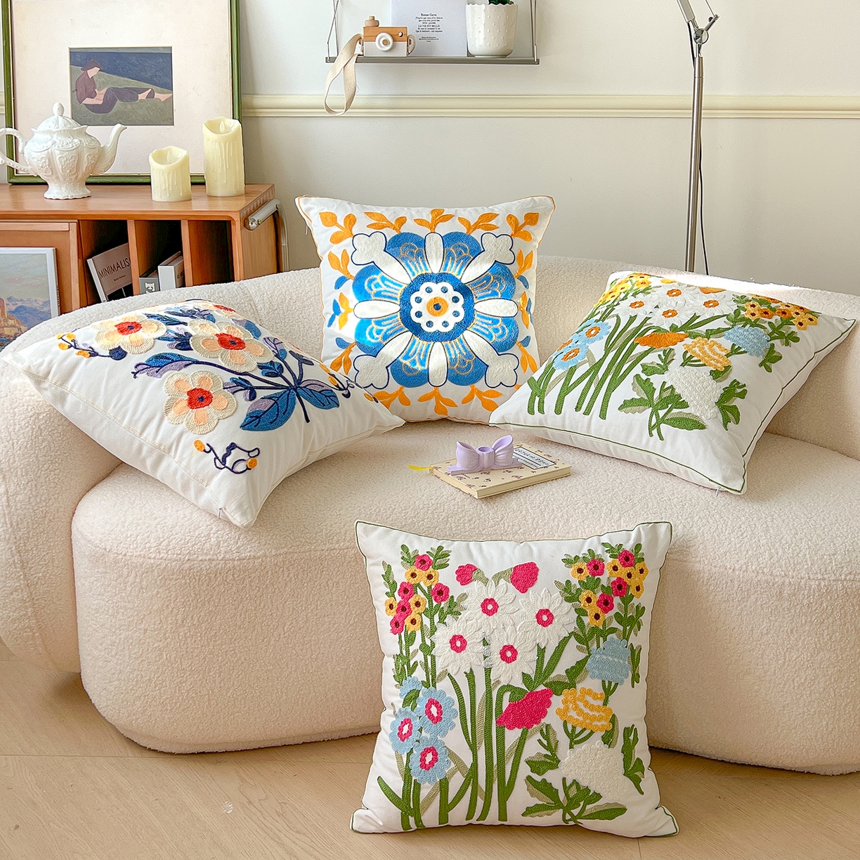 91家纺网 家纺一手货源 找家纺 （总）诺可 2025新款全棉毛巾绣抱枕跨境花物语系列