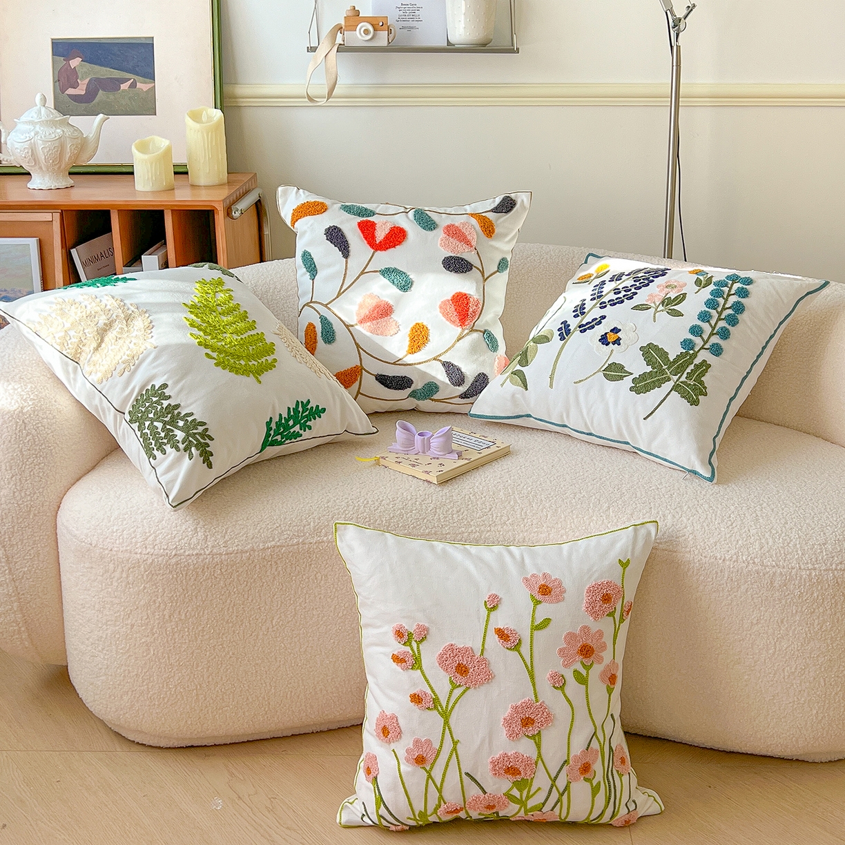 91家纺网 家纺一手货源 找家纺 （总）诺可 2025新款全棉毛巾绣抱枕跨境花物语系列