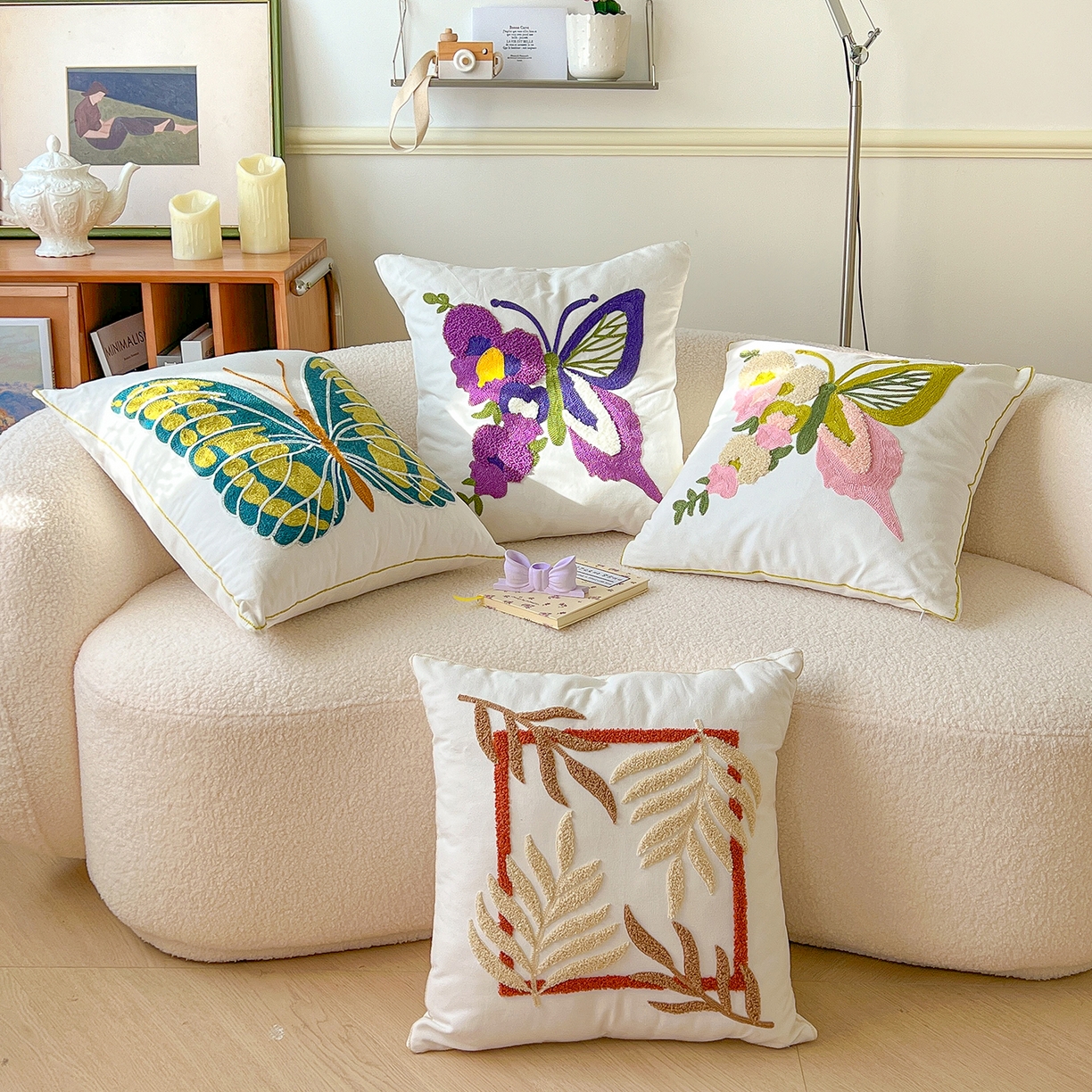 91家纺网 家纺一手货源 找家纺 （总）诺可 2025新款全棉毛巾绣抱枕跨境花物语系列