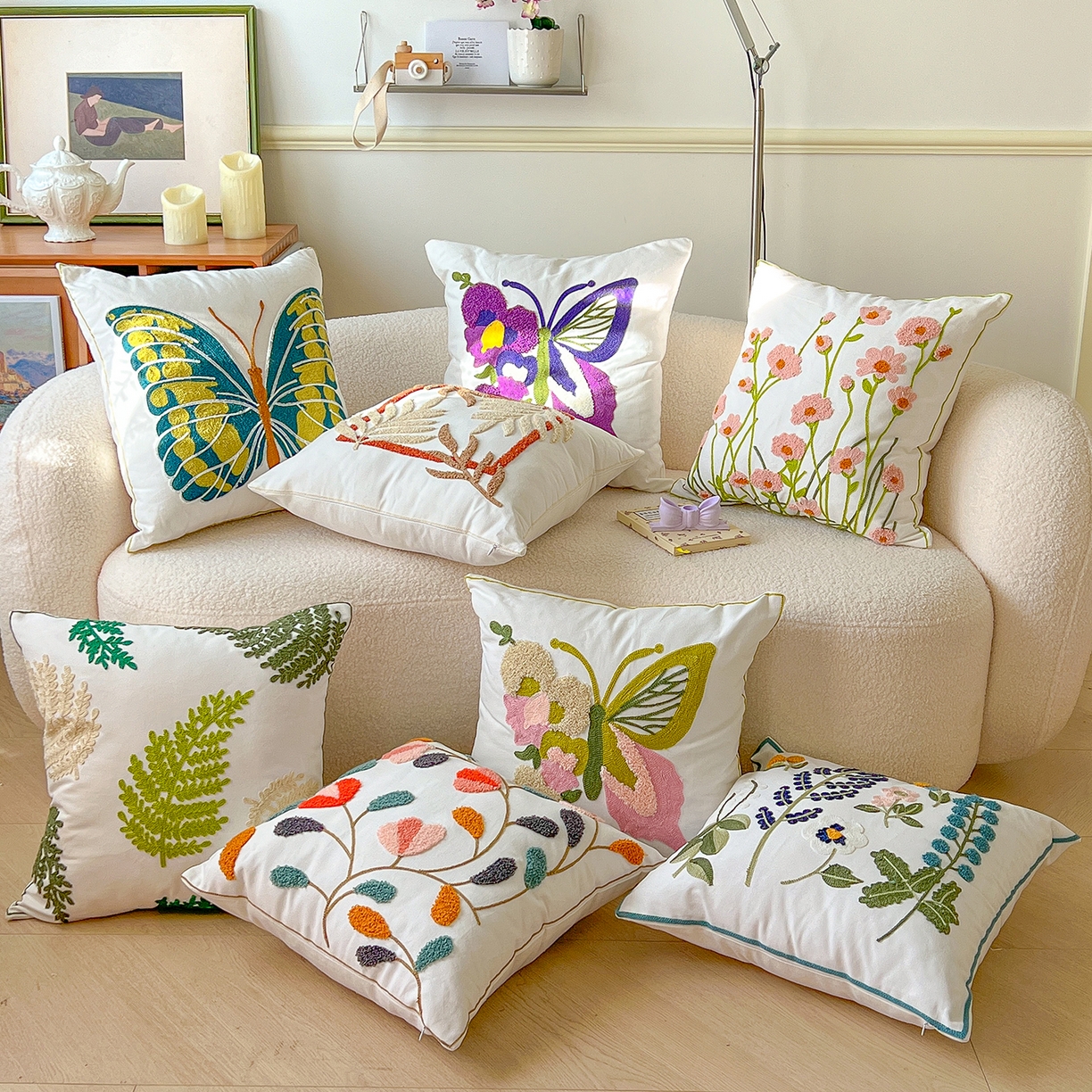 91家纺网 家纺一手货源 找家纺 （总）诺可 2025新款全棉毛巾绣抱枕跨境花物语系列