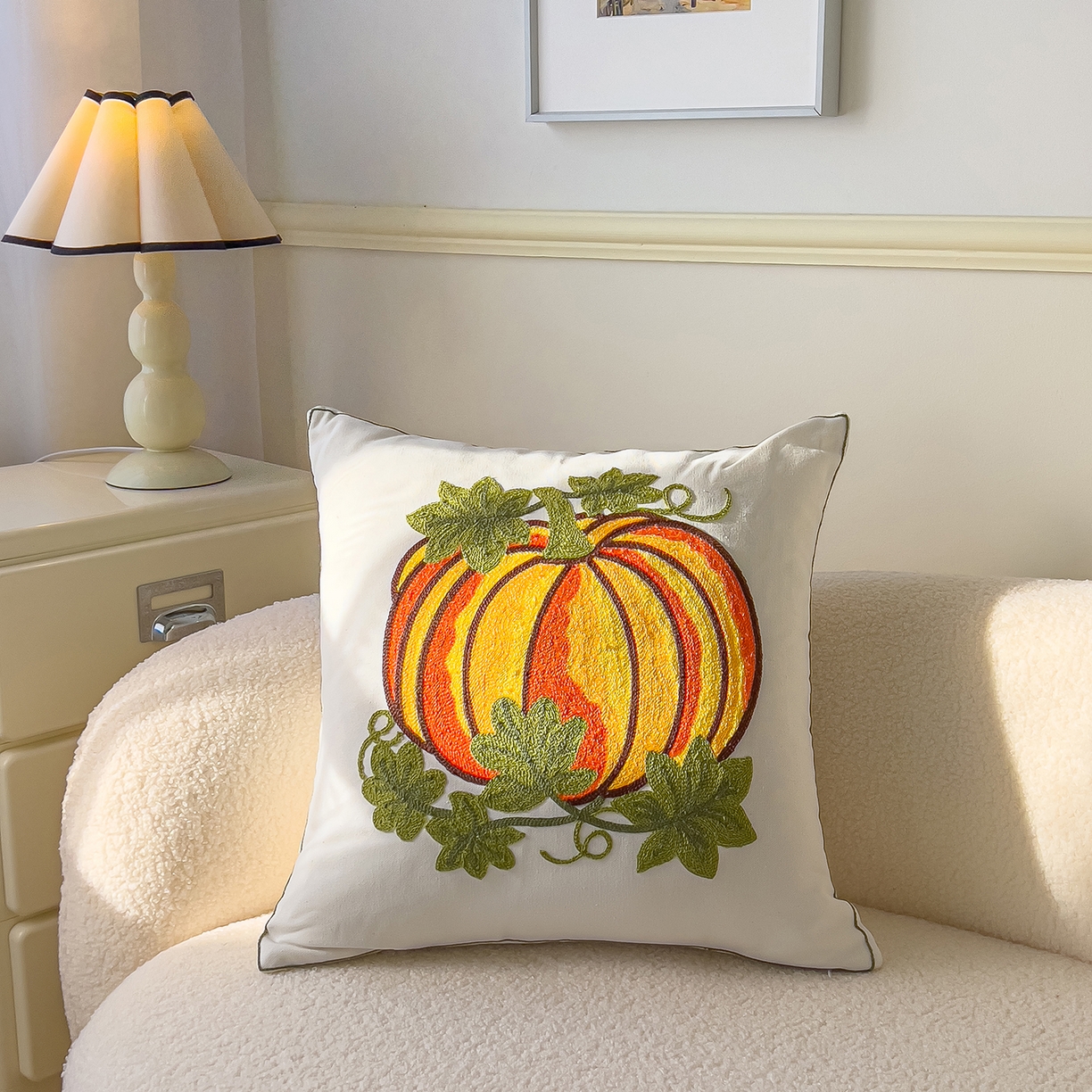 诺可 2025新款全棉毛巾绣抱枕跨境花物语系列 南瓜