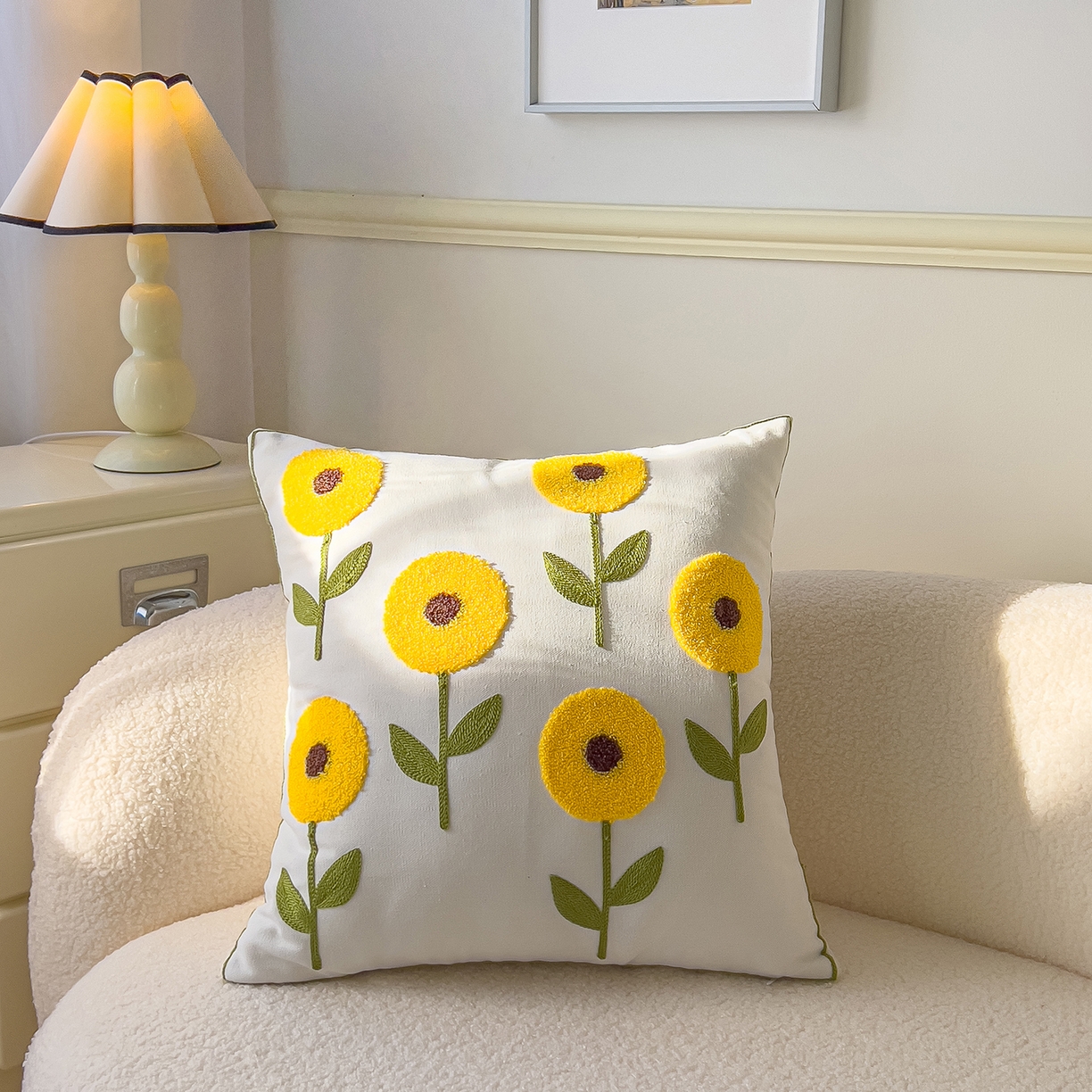 诺可 2025新款全棉毛巾绣抱枕跨境花物语系列 向阳花