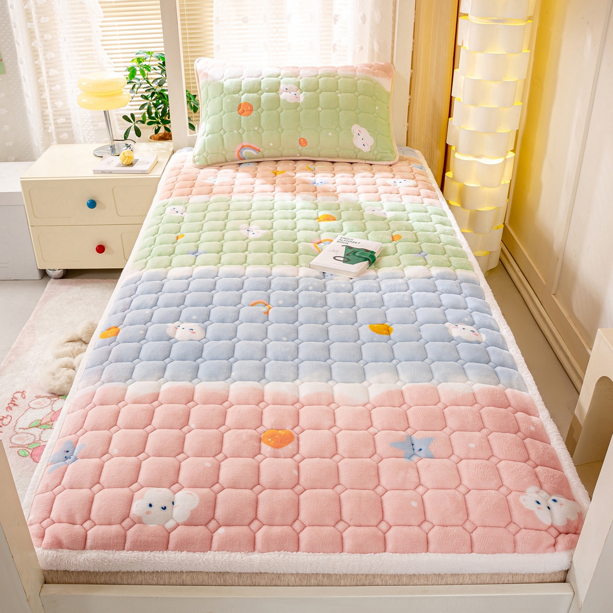 91家纺网 家纺一手货源 找家纺 眠势力 2025新款牛奶绒学生床宿舍床垫夹棉加厚床褥子秋冬季保暖床护垫 晴天