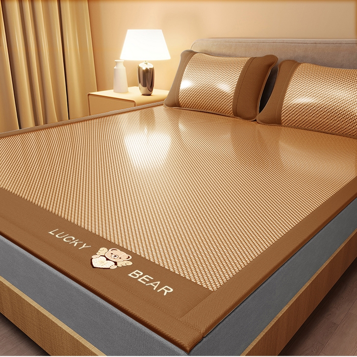 91家纺网 家纺一手货源 找家纺 缦吉 2025款冰藤系列冰丝藤席凉席席子-天使熊 天使金熊