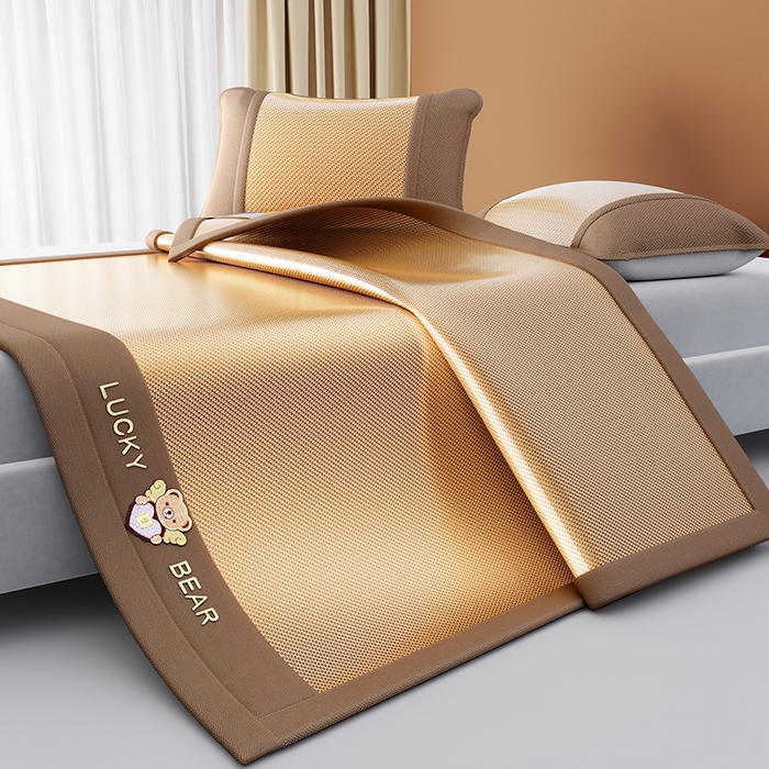 91家纺网 家纺一手货源 找家纺 缦吉 2025款冰藤系列冰丝藤席凉席席子-天使熊 天使金熊