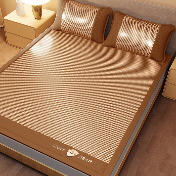 91家纺网 家纺一手货源 找家纺 缦吉 2025款冰藤系列冰丝藤席凉席席子-天使熊 天使金熊