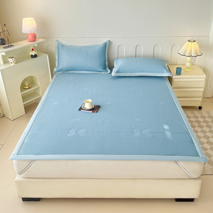 91家纺网 家纺一手货源 找家纺 缦吉 2025款中分子冰豆豆凉席席子-几何蝶 几何蝶-蓝色