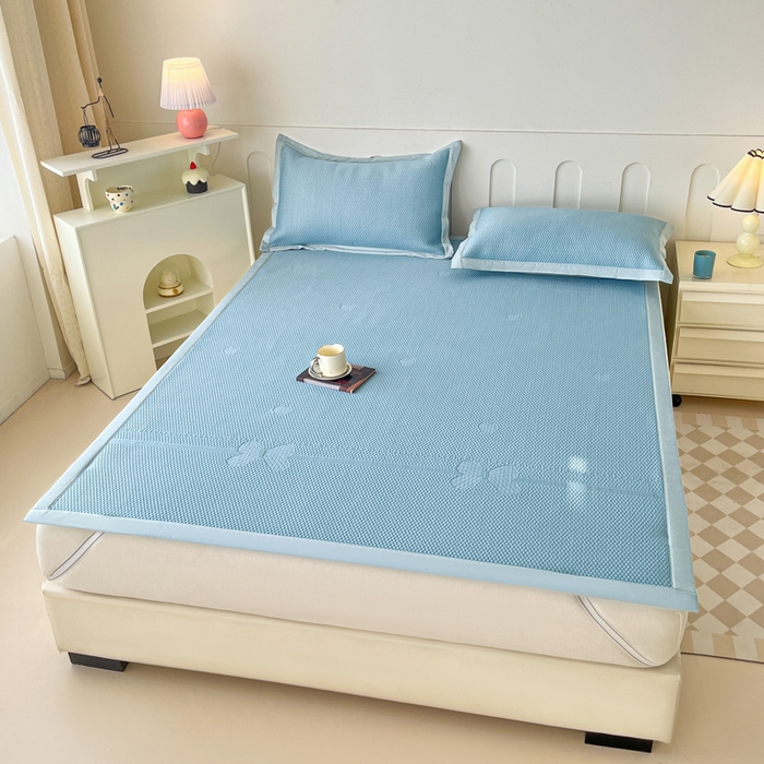 91家纺网 家纺一手货源 找家纺 缦吉 2025款中分子冰豆豆凉席席子-几何蝶 几何蝶-蓝色