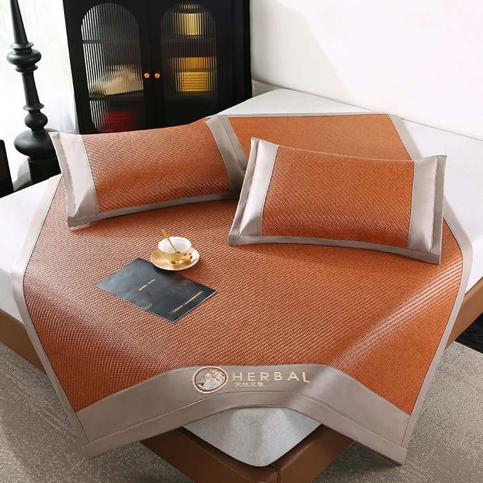 91家纺网 家纺一手货源 找家纺 （总）缦吉 2025款PE冷感加厚刺绣款藤席凉席席子