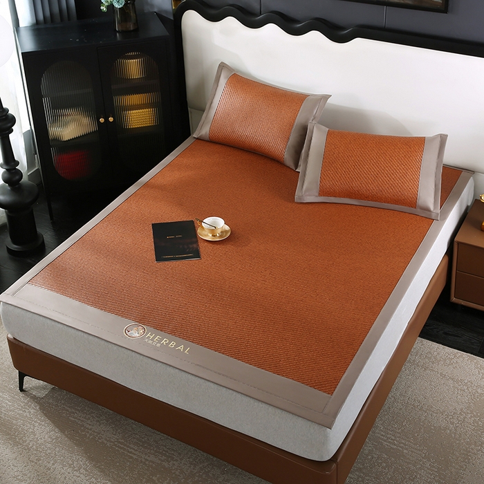 缦吉 2025款PE冷感加厚刺绣款藤席凉席席子 PE藤席-浅咖